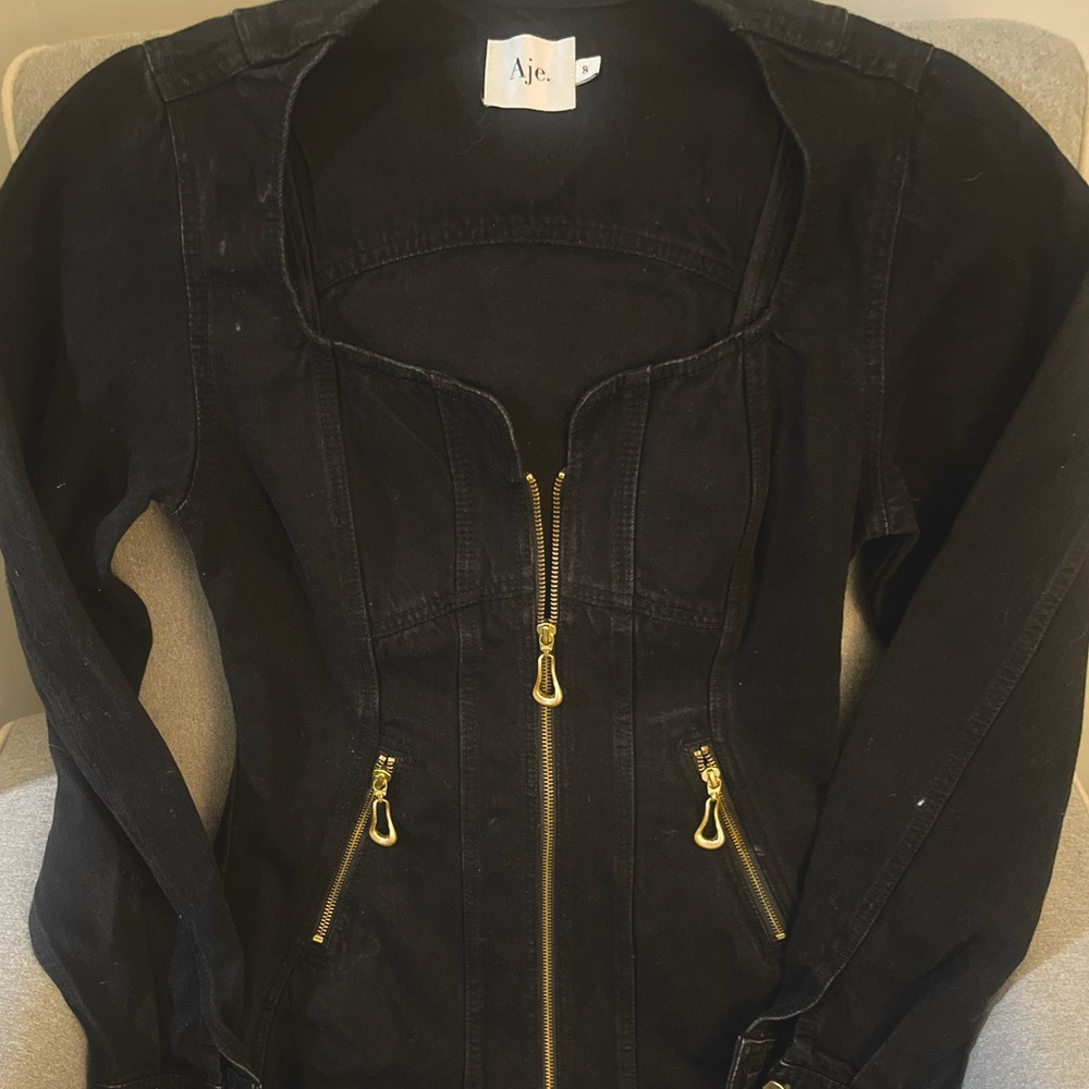 AJE New with tags denim black heavy dress long sleeved with gold embellishments
